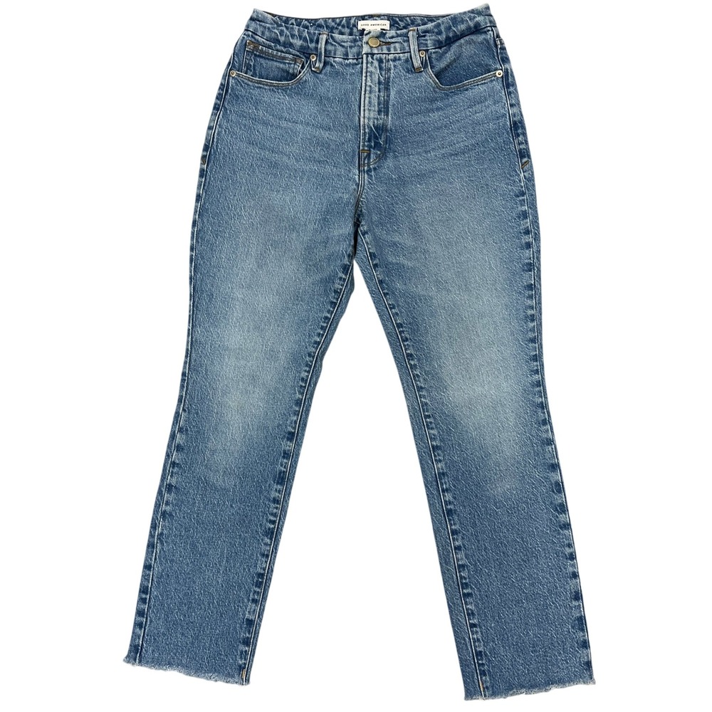 Good American Good Classic Straight Raw Hem Jeans 6/28 Stretch High-Rise Grunge‎